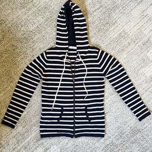New w/out tags | Super Soft Striped Navy & White Zip Up Hoodie Sweater Jacket